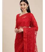 red soft net  saree with blouse piece