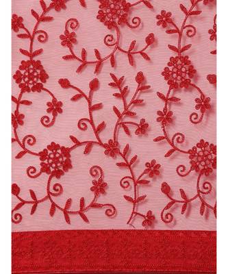 red soft net  saree with blouse piece 4