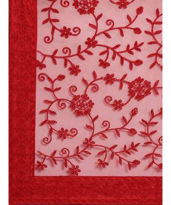 red soft net  saree with blouse piece 5