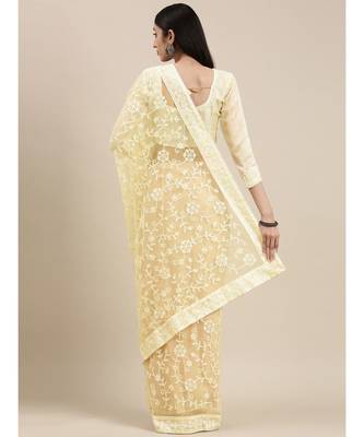 yellow soft net  saree with blouse piece 3