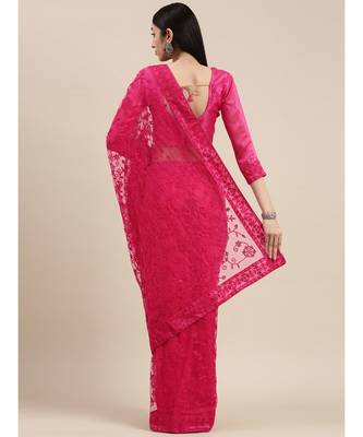 pink soft net  saree with blouse piece 3