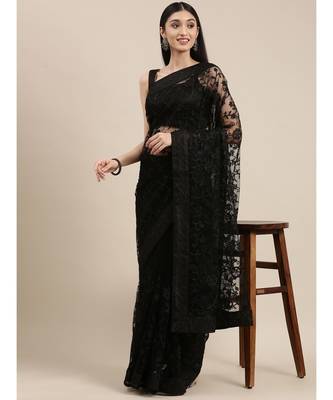 black soft net  saree with blouse piece 2