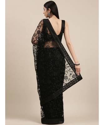 black soft net  saree with blouse piece 3