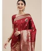 maroon banarasi saree with blouse piece