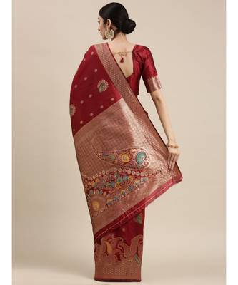 maroon banarasi saree with blouse piece 3