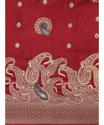 maroon banarasi saree with blouse piece 4