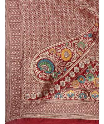 maroon banarasi saree with blouse piece 5