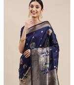 navy blue banarasi saree with blouse piece