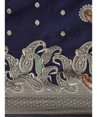 navy blue banarasi saree with blouse piece 4