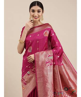pink banarasi saree with blouse piece 1