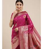 pink banarasi saree with blouse piece