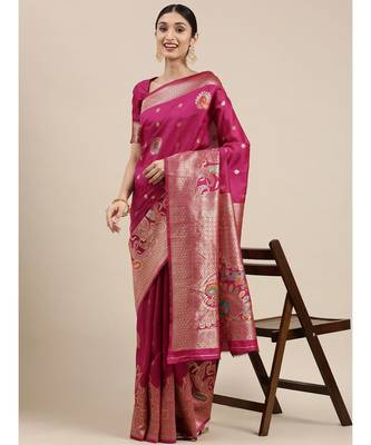 pink banarasi saree with blouse piece 2