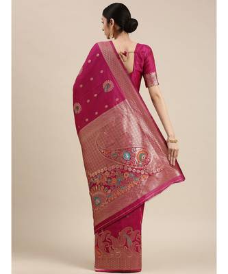 pink banarasi saree with blouse piece 3