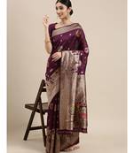 wine banarasi saree with blouse piece
