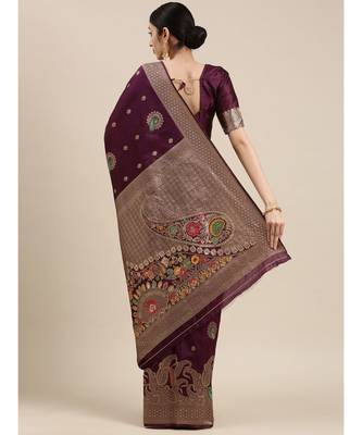 wine banarasi saree with blouse piece 3