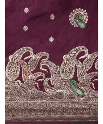 wine banarasi saree with blouse piece 4