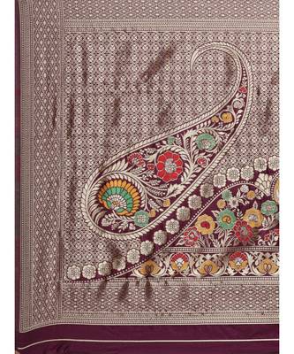 wine banarasi saree with blouse piece 5