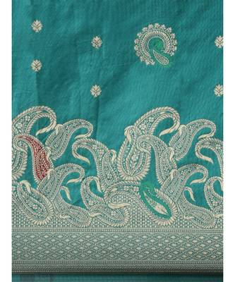 teal banarasi saree with blouse piece 4