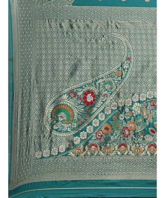 teal banarasi saree with blouse piece 5