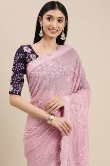 pink  Georgette saree with blouse piece