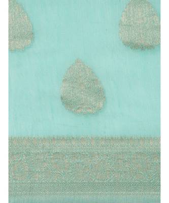 teal Chanderi Cotton saree with blouse piece 4