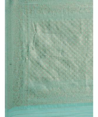 teal Chanderi Cotton saree with blouse piece 5