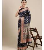 navy blue banarasi saree with blouse piece
