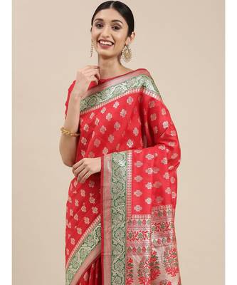 red banarasi saree with blouse piece 1