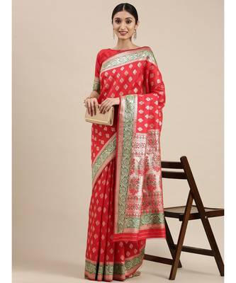 red banarasi saree with blouse piece 2