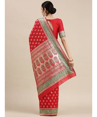 red banarasi saree with blouse piece 3