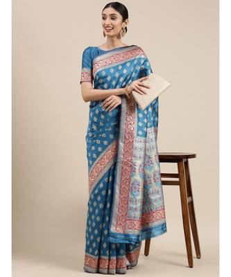 aqua blue banarasi saree with blouse piece 2