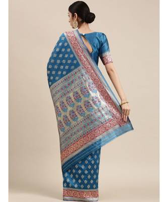 aqua blue banarasi saree with blouse piece 3