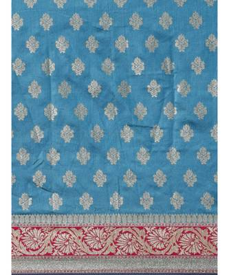 aqua blue banarasi saree with blouse piece 4