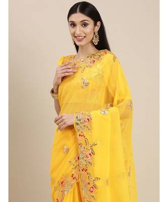 yellow  Georgette saree with blouse piece 1