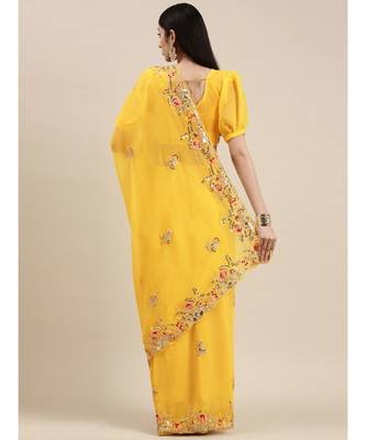 yellow  Georgette saree with blouse piece 3