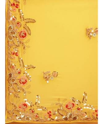 yellow  Georgette saree with blouse piece 5