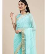 Aqua Blue  Georgette Saree With Blouse Piece