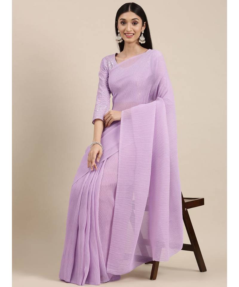 Lavender Georgette Draped Jacket Saree Set - Rent main image 0