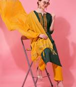 Green Cotton  Embroidery stitched kurta & bottom with dupatta