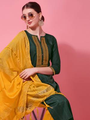 Green Cotton  Embroidery stitched kurta & bottom with dupatta 7