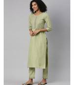 SheWill Women Green Sequence Embroidered Gota Patti Kurta with Trousers & Dupatta