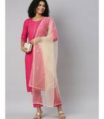 SheWill Women Pink Sequence Embroidered Gota Patti Kurta with Trousers & Dupatta