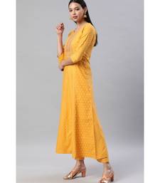 SheWill Women Yellow Embroidered & Foil Printed Anarkali Kurta with Trousers & Dupatta