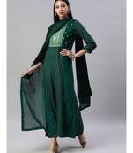SheWill Women Green Embroidered & Foil Printed Anarkali Kurta with Trousers & Dupatta