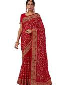 Red Embroidered Georgette Saree With Blouse