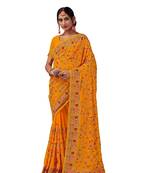 Mustard Embroidered Georgette Saree With Blouse