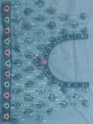 Turquoise Embroidered Net Saree With Blouse 4