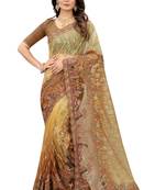 Mustard Embroidered Net Saree With Blouse