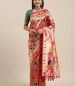 Red Woven Silk Blend Saree With Blouse