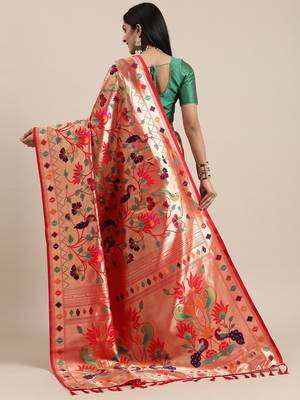 Red Woven Silk Blend Saree With Blouse 2